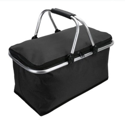 Folding Picnic Camping Basket Bag (Black, 30 L)