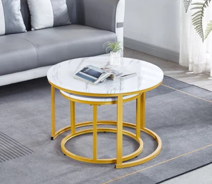 Elmorinuo End Table Coffee Table Set of 2 - White Solid Wood Side Table