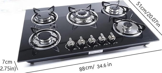 5 Burner 30 Inch Built-in LPG/Propane Gas Stove Top Glass Surface Cast Iron Cooktop UL/ETL Certified 5-GCW-LPG