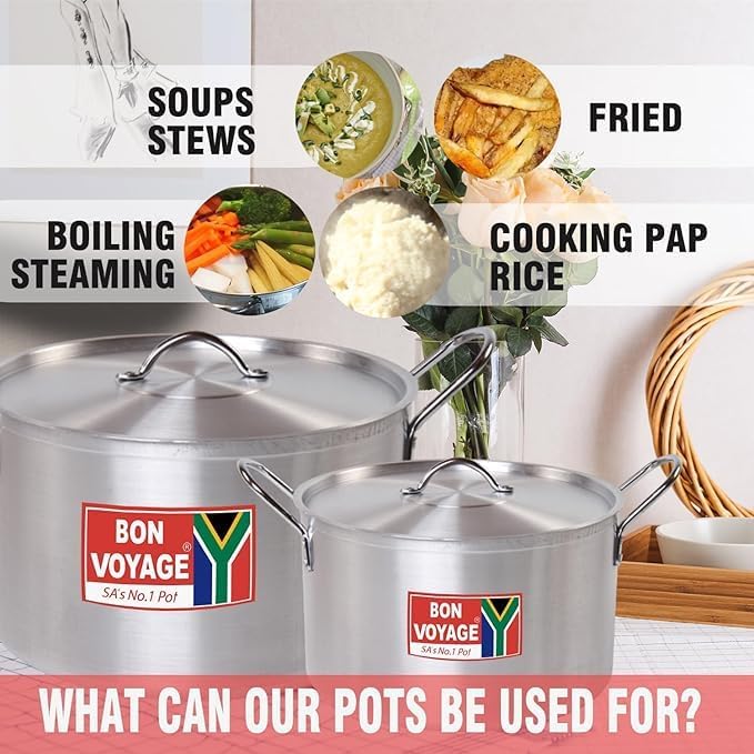 21L Bon Voyage Aluminium Stock Pot with Lid, Silver, Large Capacity Cooking Pot with Handles