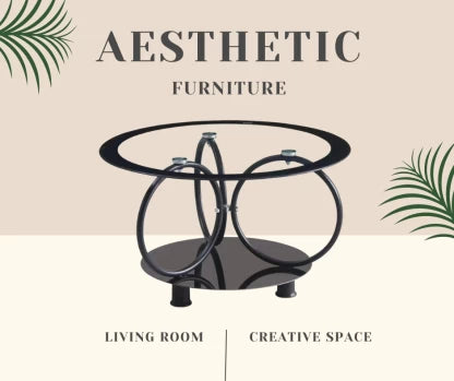 Elmorinuo Aesthetic Glass Top with Unique Metal Frame Glass Side Table