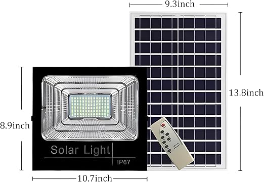 Elmorinuo Solar Flood Light Outdoor Remote, 6000K Bright LED, IP67 Waterproof Solar Power Security Light Auto On/Off Dusk to Dawn for Yard, Gazebo, Shed, Barn, Porch, Patio, Garage, Garden,200w