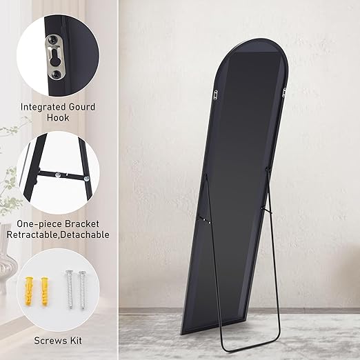 GlasFlength Full Length Mirror with Stand, Floor Standing Mirror 59"X16" Aluminum Alloy Wall Mirror Hanging or Leaning Against Wall, Body Mirror for Bedroom Living Room Dressing Room