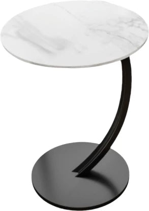 C Shaped End Table Couch Side Table with Metal Frame Round Wood Tray