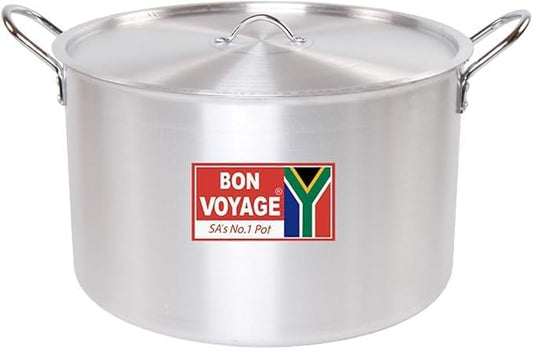 21L Bon Voyage Aluminium Stock Pot with Lid, Silver, Large Capacity Cooking Pot with Handles