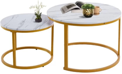 Elmorinuo End Table Coffee Table Set of 2 - White Solid Wood Side Table