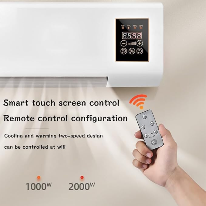 Mini Air Fan, 2000W Portable Air Fan, wall-mounted heater with Remote, Wall Mounted Natural Wind, Cooling Heating Air Fan With remote control, 8h Timing, for Home Bedroom Living Room Office Office