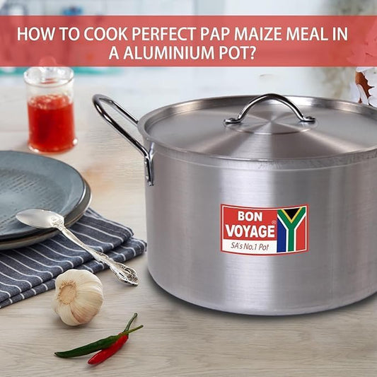 21L Bon Voyage Aluminium Stock Pot with Lid, Silver, Large Capacity Cooking Pot with Handles