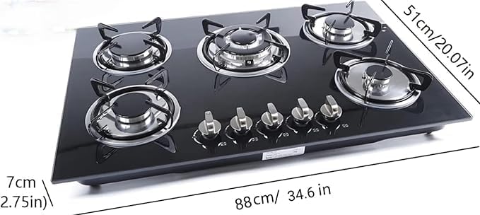 5 Burner 30 Inch Built-in LPG/Propane Gas Stove Top Glass Surface Cast Iron Cooktop UL/ETL Certified 5-GCW-LPG