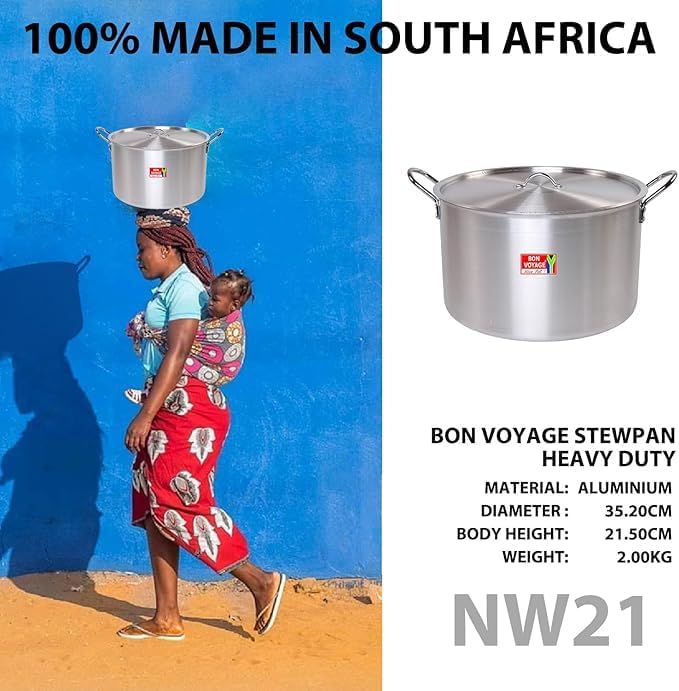 21L Bon Voyage Aluminium Stock Pot with Lid, Silver, Large Capacity Cooking Pot with Handles