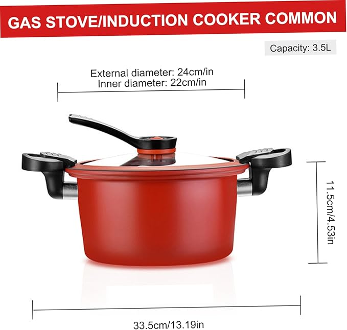 Mini Pressure Cooker, 3.5L Fast Heating Pressure Pot with Lock Handles, Non-stick Stockpot with See-Through Lid for Gas, Induction, Electric Stoves