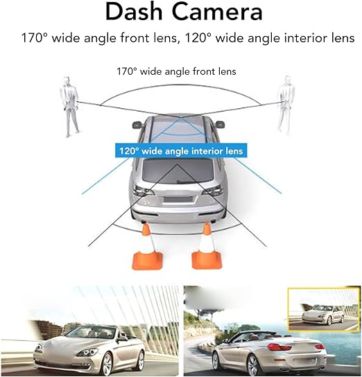 Dash Cam Front and Rear Inside, 1080P FHD Three Channels Dash Camera for Cars, WDR, G Sensor, Loop Recording, Parking Monitor, 24 Hours Recording