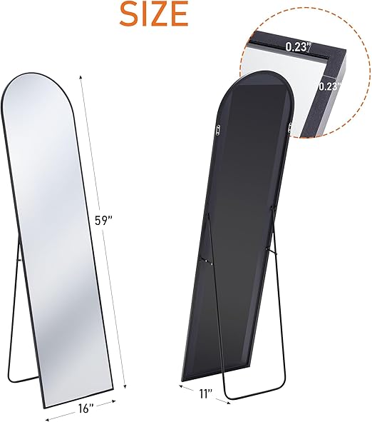 GlasFlength Full Length Mirror with Stand, Floor Standing Mirror 59"X16" Aluminum Alloy Wall Mirror Hanging or Leaning Against Wall, Body Mirror for Bedroom Living Room Dressing Room
