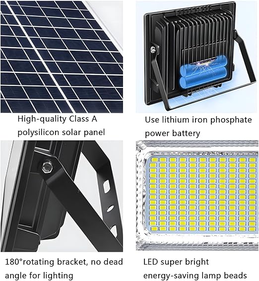Elmorinuo Solar Flood Light Outdoor Remote, 6000K Bright LED, IP67 Waterproof Solar Power Security Light Auto On/Off Dusk to Dawn for Yard, Gazebo, Shed, Barn, Porch, Patio, Garage, Garden,200w