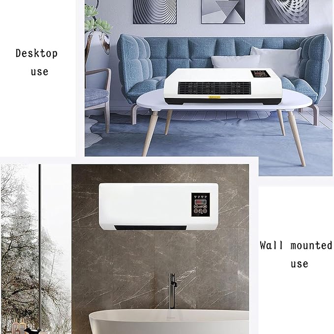 Mini Air Fan, 2000W Portable Air Fan, wall-mounted heater with Remote, Wall Mounted Natural Wind, Cooling Heating Air Fan With remote control, 8h Timing, for Home Bedroom Living Room Office Office