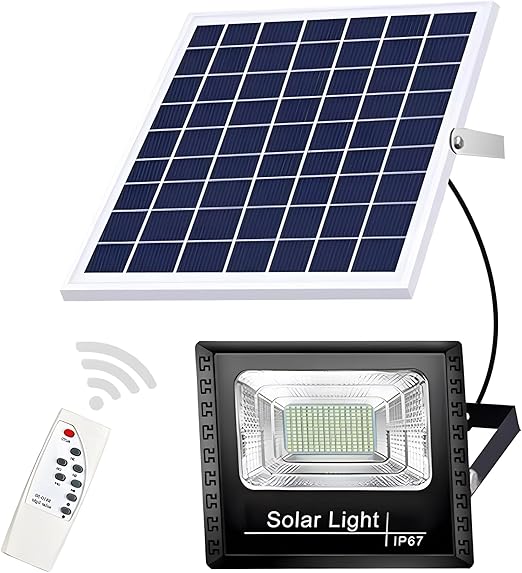 Elmorinuo Solar Flood Light Outdoor Remote, 6000K Bright LED, IP67 Waterproof Solar Power Security Light Auto On/Off Dusk to Dawn for Yard, Gazebo, Shed, Barn, Porch, Patio, Garage, Garden,200w