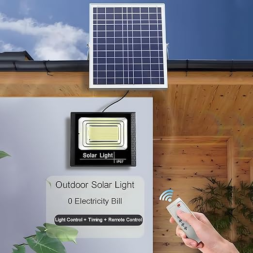 Elmorinuo Solar Flood Light Outdoor Remote, 6000K Bright LED, IP67 Waterproof Solar Power Security Light Auto On/Off Dusk to Dawn for Yard, Gazebo, Shed, Barn, Porch, Patio, Garage, Garden,200w