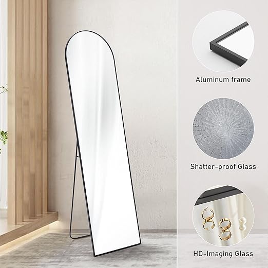 GlasFlength Full Length Mirror with Stand, Floor Standing Mirror 59"X16" Aluminum Alloy Wall Mirror Hanging or Leaning Against Wall, Body Mirror for Bedroom Living Room Dressing Room