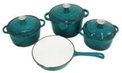 7 Piece Cast Iron Pots Non-Stick Coated (Green)