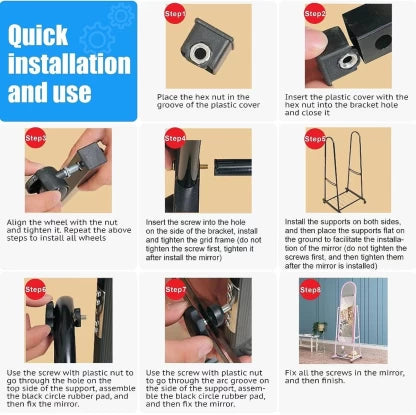 Elmorinuo Adjustable Stand Up Mirror on Wheels with Underneath Storage Decorative Mirror  (Designer)
