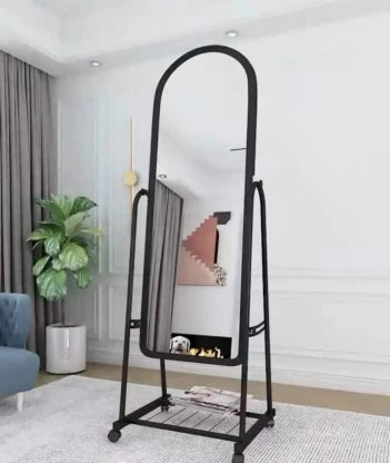 Elmorinuo Adjustable Stand Up Mirror on Wheels with Underneath Storage Decorative Mirror  (Designer)