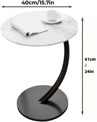 C Shaped End Table Couch Side Table with Metal Frame Round Wood Tray